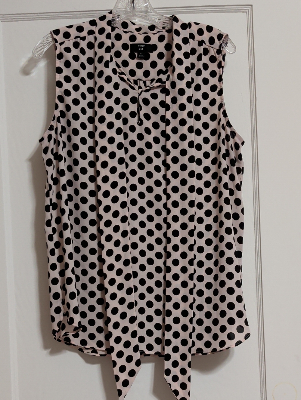 J. Crew Pink and Black Polka Dot Tie-Neck Sleeveless Top Size LT Women's